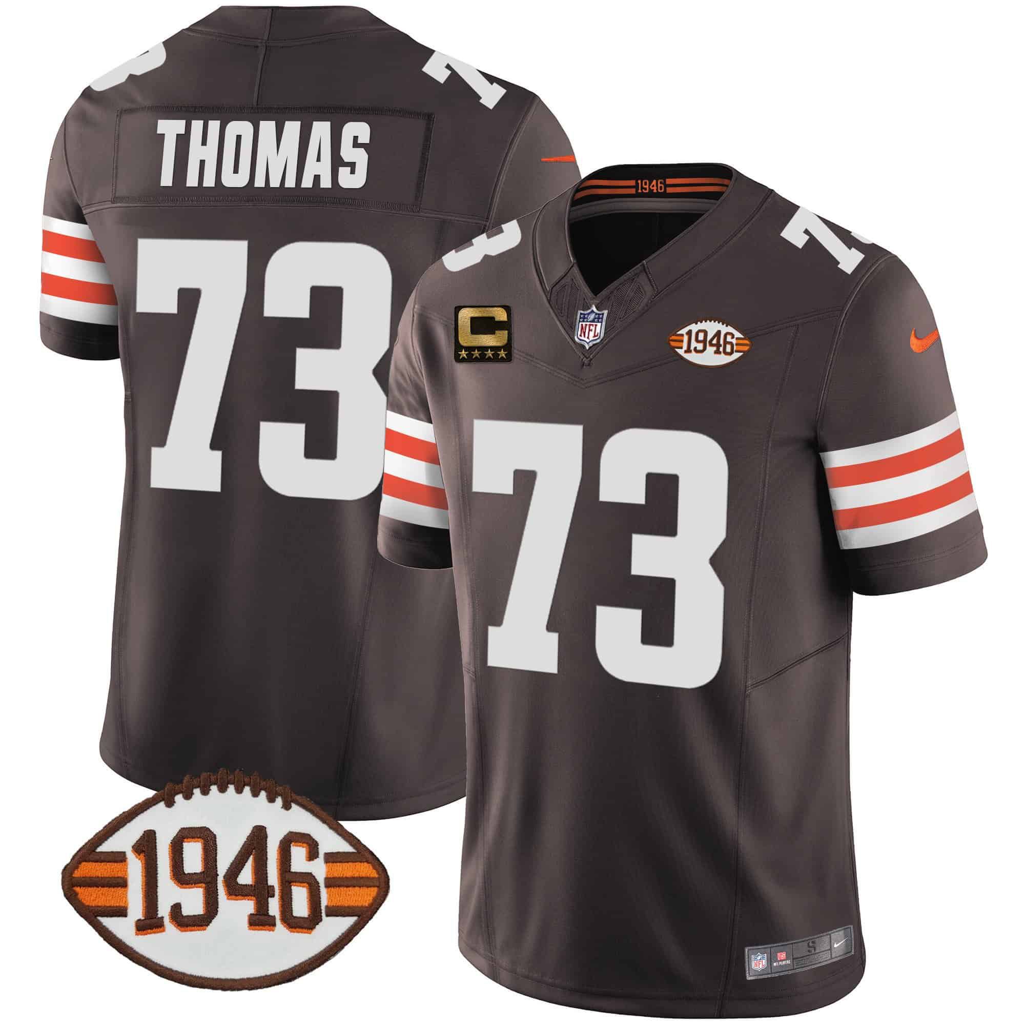 Men Cleveland Browns #73 Thomas Brown 1946 75th Anniversary Patch 2024 Nike NFL Jersey style 1